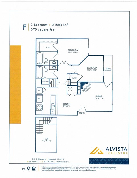 F Two Bed And Two Bath Floorplan at Alvista Trailside Apartments, Englewood, 80110